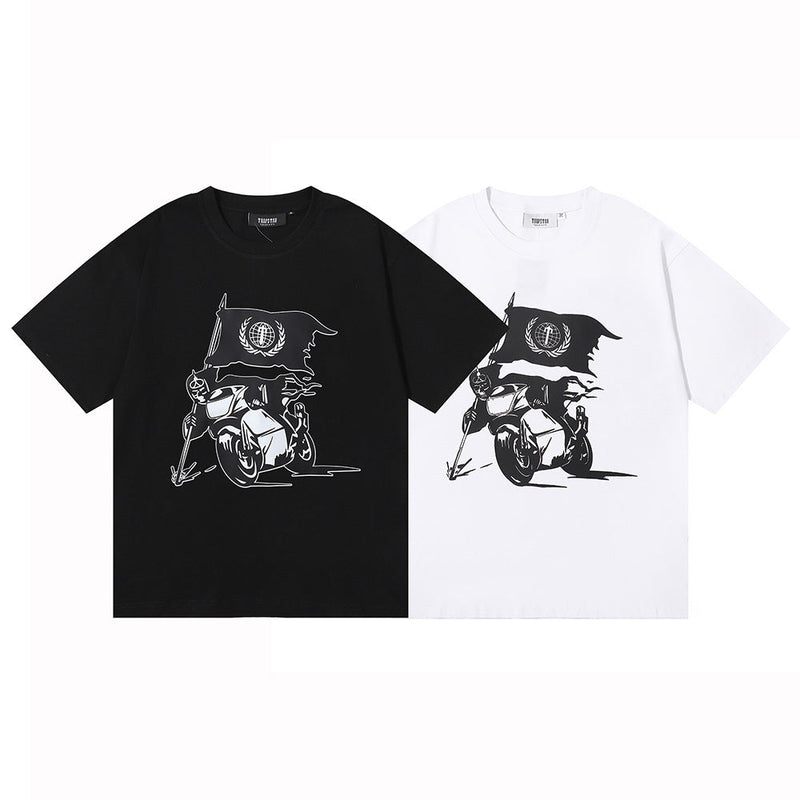Trapstar T Shirts Trapstar Ghost Rider Flag Print Casual Short Sleeve T-Shirt