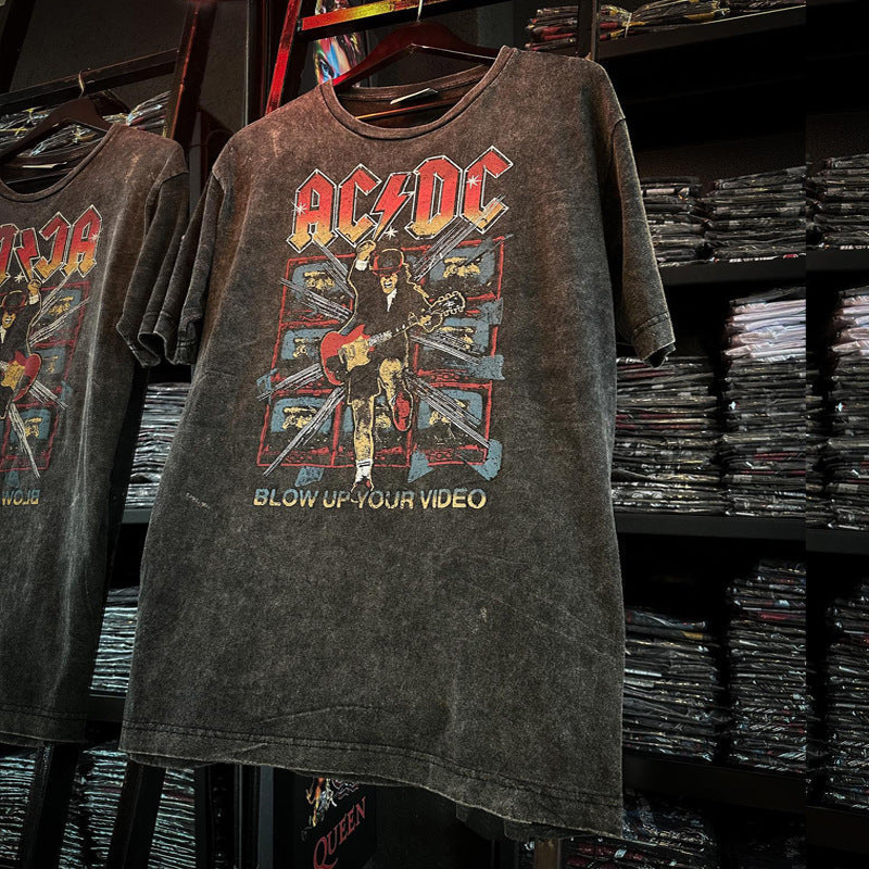 Pearl Jam T Shirts Nirvana RAMONES ACDC Washed Vintage Old Rock T-Shirt