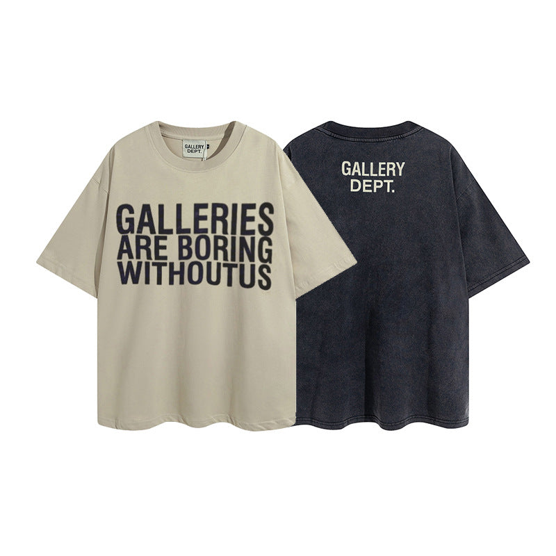 Gallery Dept T Shirts Short Sleeve T-shirt Gallery Dept Letters Print Washed and Worn Men and Women