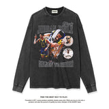 Nba Long Sleeve Shirt Loose Long Sleeve T-shirt Distressed Cotton Heavy round Neck Fashion Brand