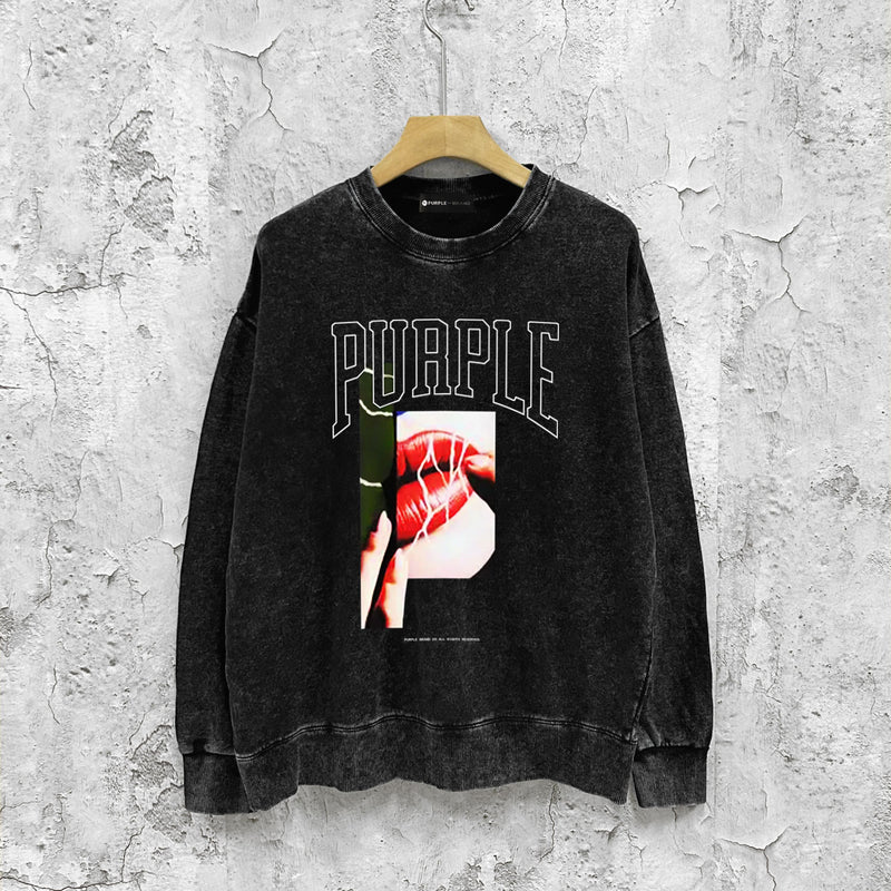 Purple Brand Distressed Sweatshirt Retro Vintage Crew Neck Sweater
