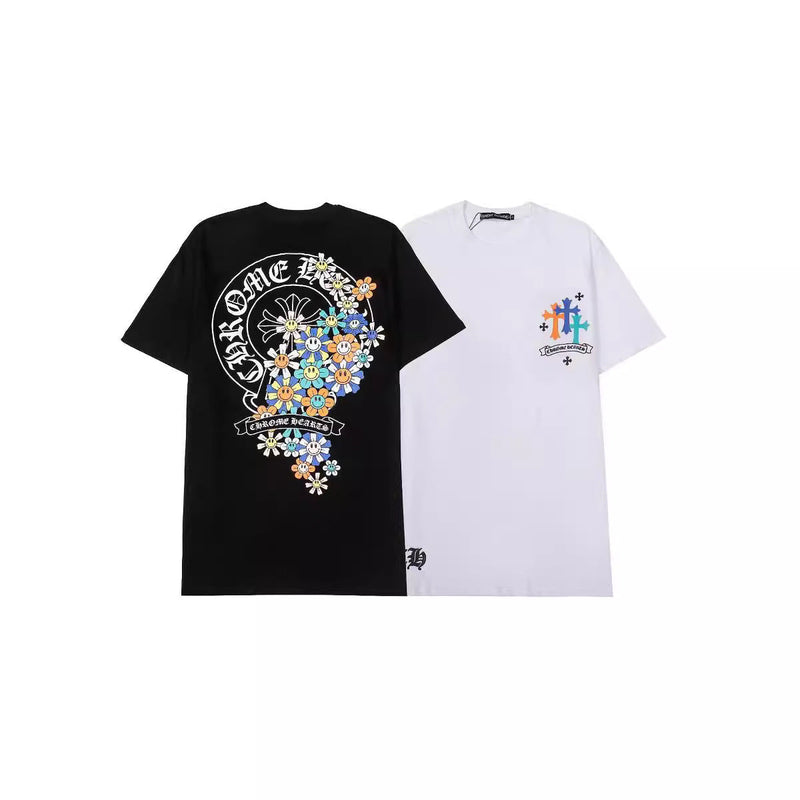 CHH Chrome Heart T Shirts Croix Cross Color Leather Printed Short Sleeve T-Shirt