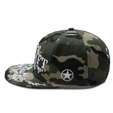 Trendy flat brimmed hat embroider camouflage skull hip