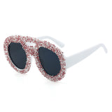 Trendy punk glasses round full diamond retro