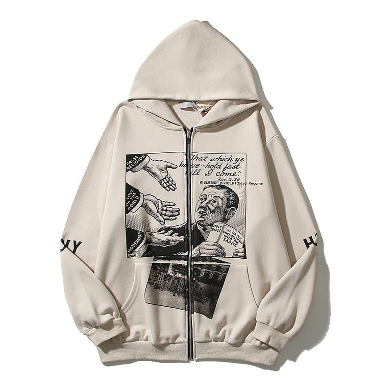 Cardigan Baseball Jacket Autumn and Winter Letter Vintage Print Zipper Cardigan Hoodie