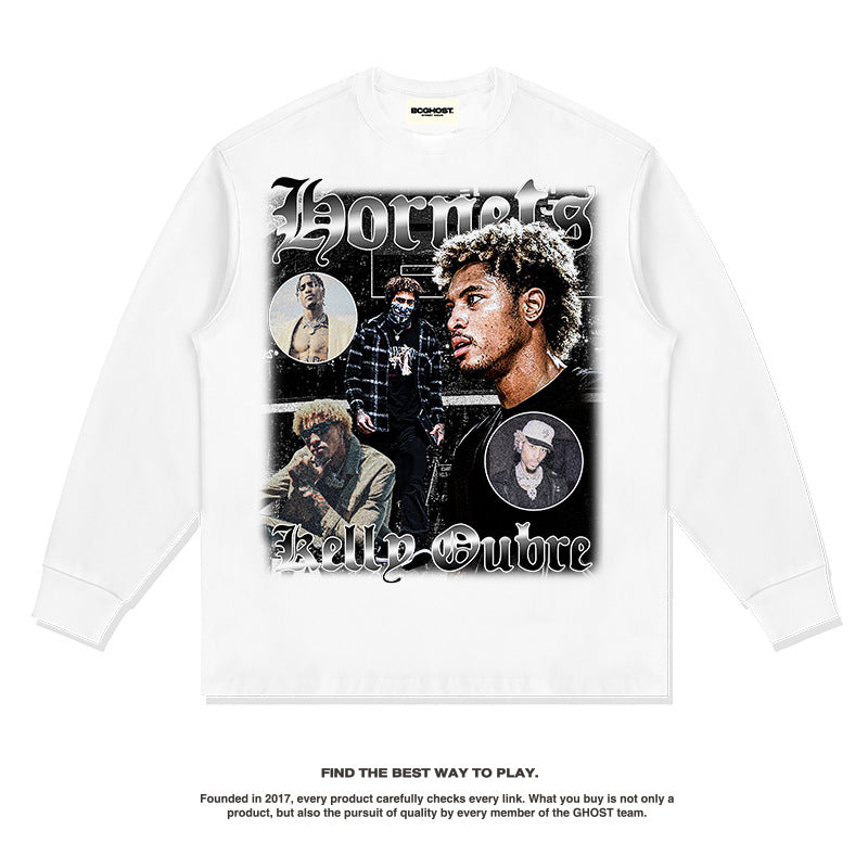 Nba Long Sleeve Shirt Loose Heavy Cotton Long Sleeve T-shirt for Men and Women