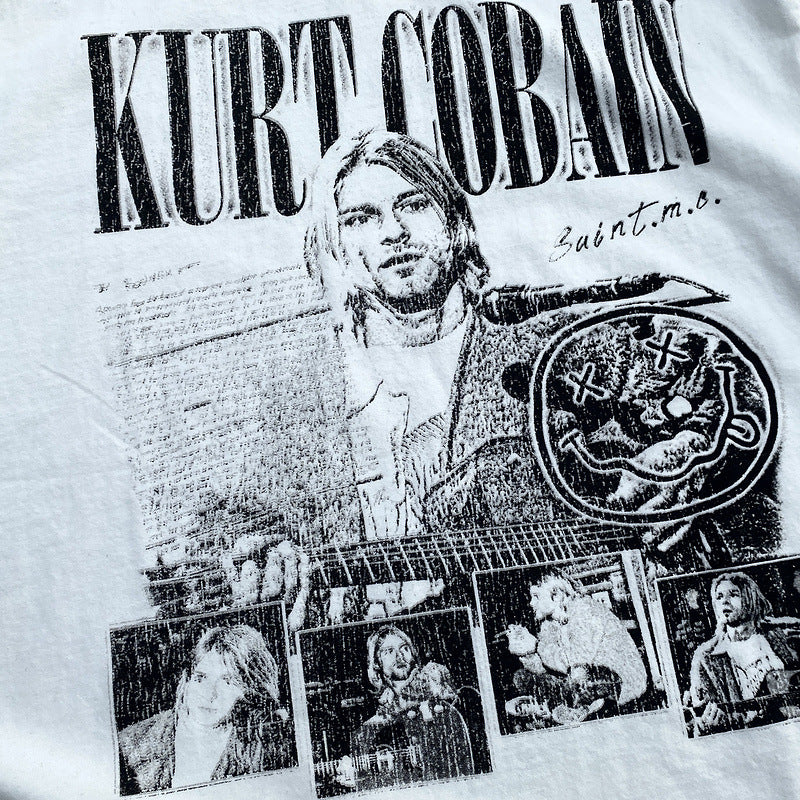 Men Vintage T-Shirts Cobain Vintage Short Sleeve Nirvana Band Vintage Wash
