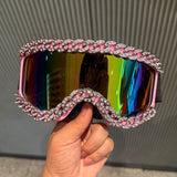 Trendy punk glasses diamond chain large frame