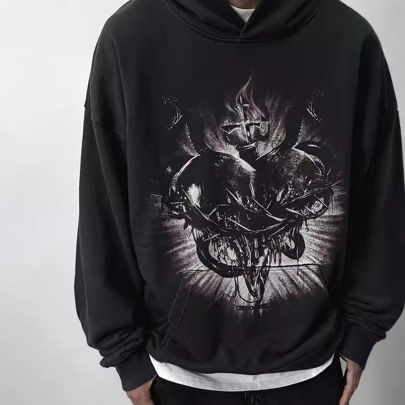 Mens Vintage T-Shirts vintage wash water make old hooded sweater loose hoodie