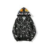 Bathing Ape Hoodie Autumn and Winter Digital Pixel Camouflage Hoodie Men's and Women's Shark Hooded Sweater Jacket