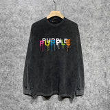 Purple Brand Distressed Long Sleeve Shirt Fashion Distressed Loose Long-sleeved Top