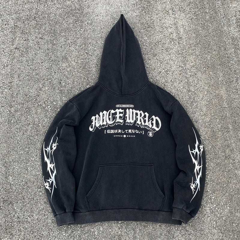 HS Hoodie Vintage Distressed Heavy Velvet Padded Loose