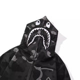 Bathing Ape Hoodie Camouflage Shark Text Embroidered Cardigan Hooded Sweater Jacket