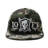 Trendy flat brimmed hat embroider camouflage skull hip