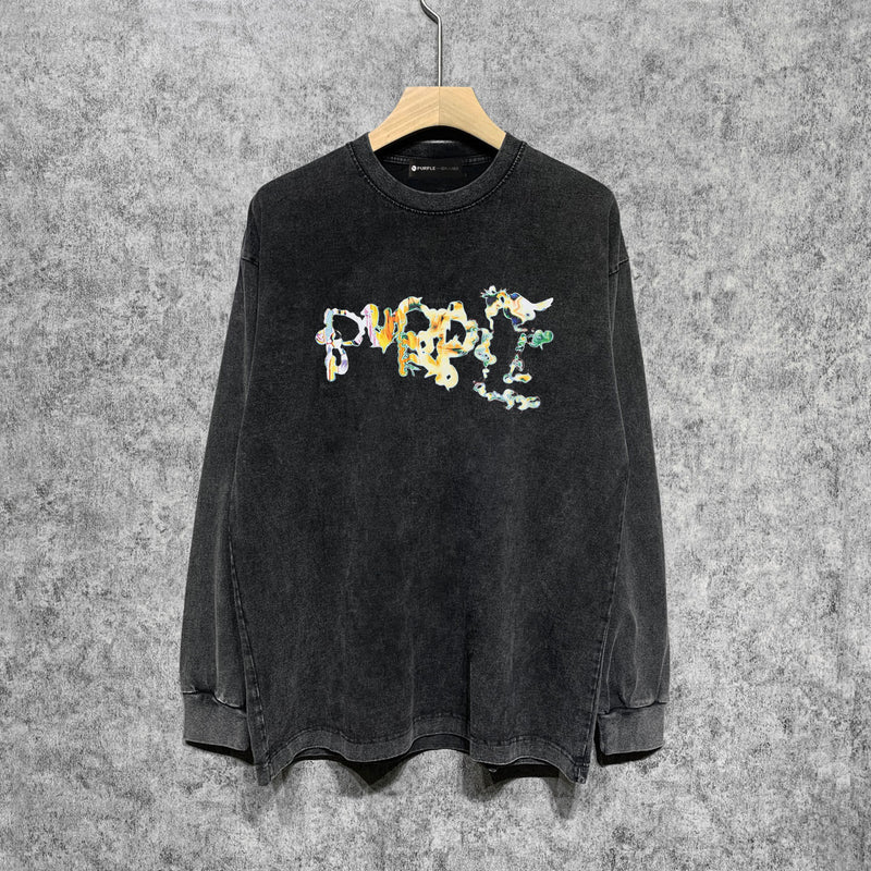 Purple Brand Distressed Long Sleeve Shirt Fashion Distressed Loose Long-sleeved Top