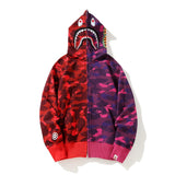 Bathing Ape Hoodie Color Matching Zip Full Open Camo Shark Hooded Sweater Jacket