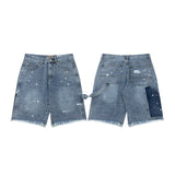 Gallery Dept Denim Shorts Washed Hand Painted Ink Splashed Denim Shorts