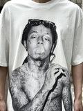 Men Vintage T-Shirts Vintage Wash Large Size Loose Print T-Shirt