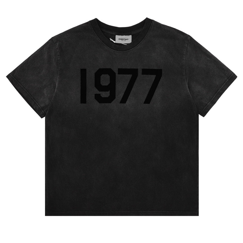 Fog Essentials T Shirts Spring Summer FOG Wash 1977 Flocking Letter Short Sleeves