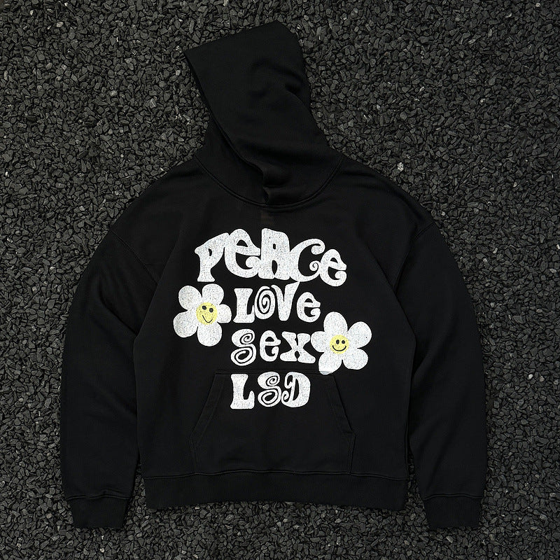 Men Vintage T-Shirts vintage trendy brand love and peace loose couple hooded