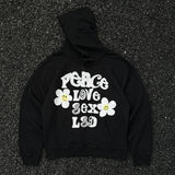 Men Vintage T-Shirts vintage trendy brand love and peace loose couple hooded