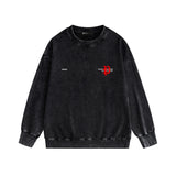 Purple Brand Distressed Sweatshirt Fashion Washed Black Long Sleeves Top