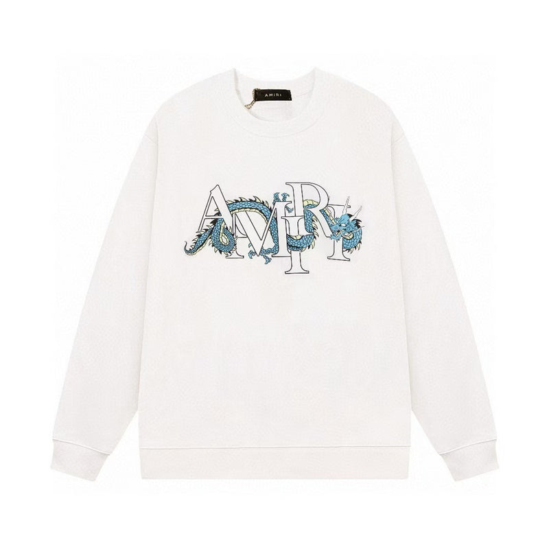 Amiri Sweatshirt Autumn/Winter AMI Blue Dragon Letter Pattern Crew Neck Pullover Sweater