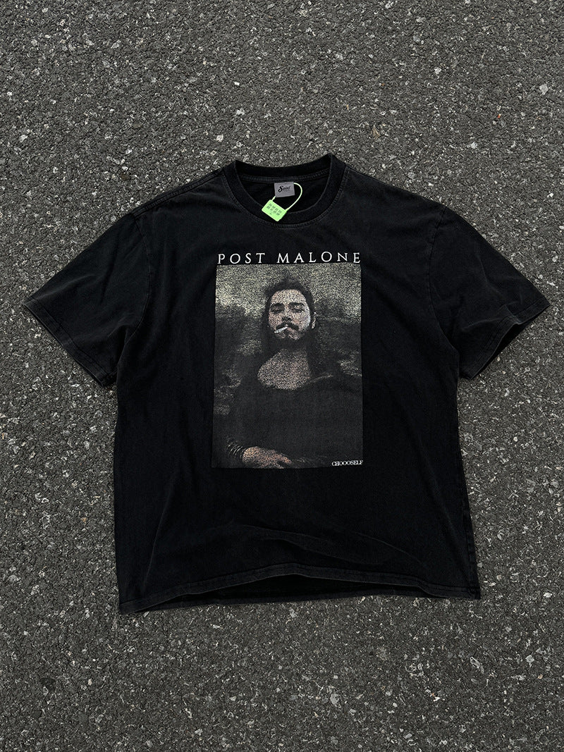 Men Vintage T-Shirts Saint Michael "POST MALONE" Funny Mona Lisa T-Shirts