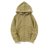 Bathing Ape Hoodie Shark Jacket Men's Autumn and Winter Cardigan Zip Khaki Hooded Sweater
