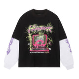 HS Long Sleeve Shirt Large Size Loose Pullover Long Sleeve Fake Two Pieces
