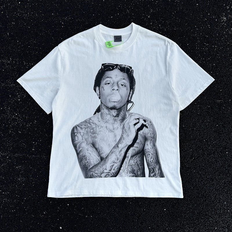 Men Vintage T-Shirts Vintage Wash Large Size Loose Print T-Shirt