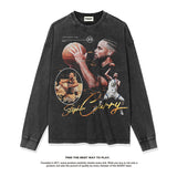 Nba Long Sleeved Shirt Autumn and Winter Curry Basketball Jersey Printed Long Sleeve T-shirt Washed Loose