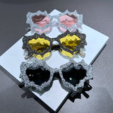 Trendy punk glasses asymmetrical full diamond y2k
