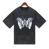 Who Decided War T Shirts Who Decided War Butterfly Washing Water Old Alphabet Print Short Sleeve T-Shirt