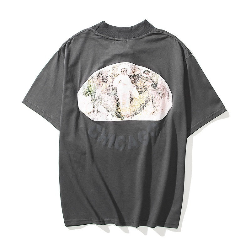 Jesus Is King T Shirt High Street Fashion Brand Oil Painting Pure Cotton Short Sleeve T-shirt Ins Hip Hop Loose T-shirt