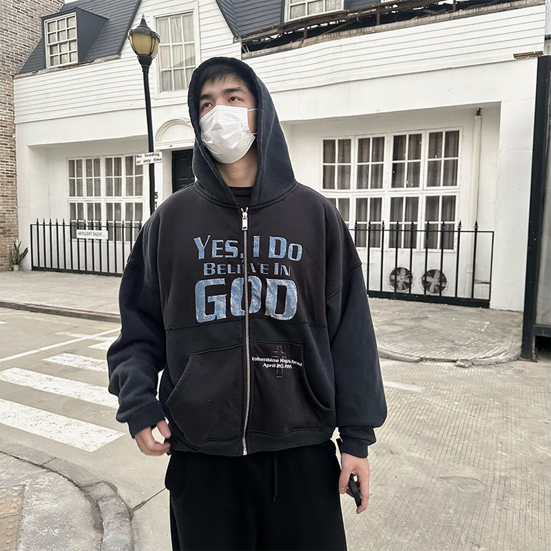 ERD Hoodie Stitching Zipper Profile Hooded Jacket