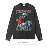 Nba Long Sleeve Shirt Rodman American Street Vintage Long Sleeve T-shirt Loose Washed-out