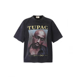 Mens T-shirts Tupac 2pac print vintage washed do old short sleeve T-shirt