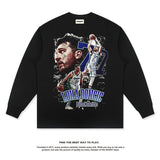 Nba Long Sleeve Shirt Long Sleeve T-shirt Washed Distressed round Neck