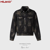 MIJKO Mens Jacket Ripped Ripped Graffiti Denim Mainstream Fashion Jacket