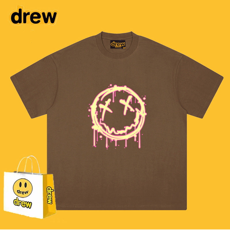 Drew T Shirts Flame Smiley Face Short Sleeve Print