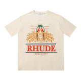 Rhude T Shirt Parrot Wheat Ear Letter Print Short Sleeve T-Shirt