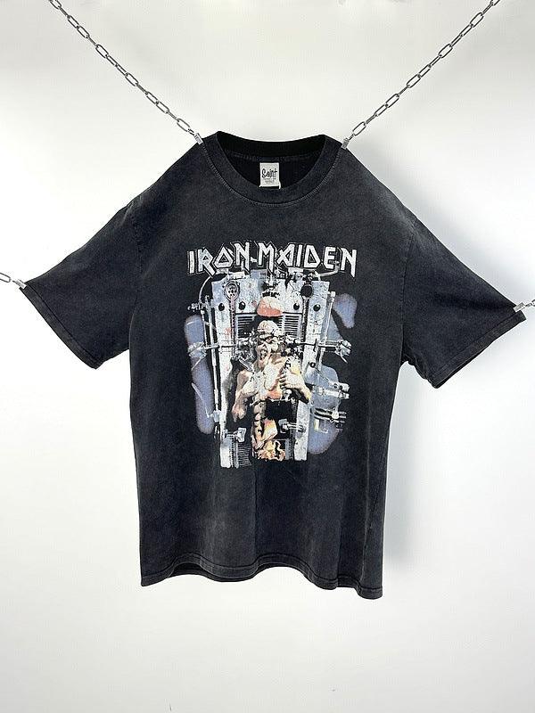 Men Vintage T-Shirts Saint "Iron Maiden" Washed Distressed T-Shirts