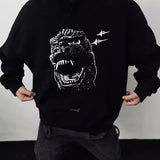 Mens Vintage T-Shirts vintage Godzilla Loose Couple Hooded Sweater