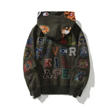 Bathing Ape Hoodie 15th Anniversary Hooded Sweater Men's Autumn and Winter Fleece Cardigan Zipper Shark Head Jacket