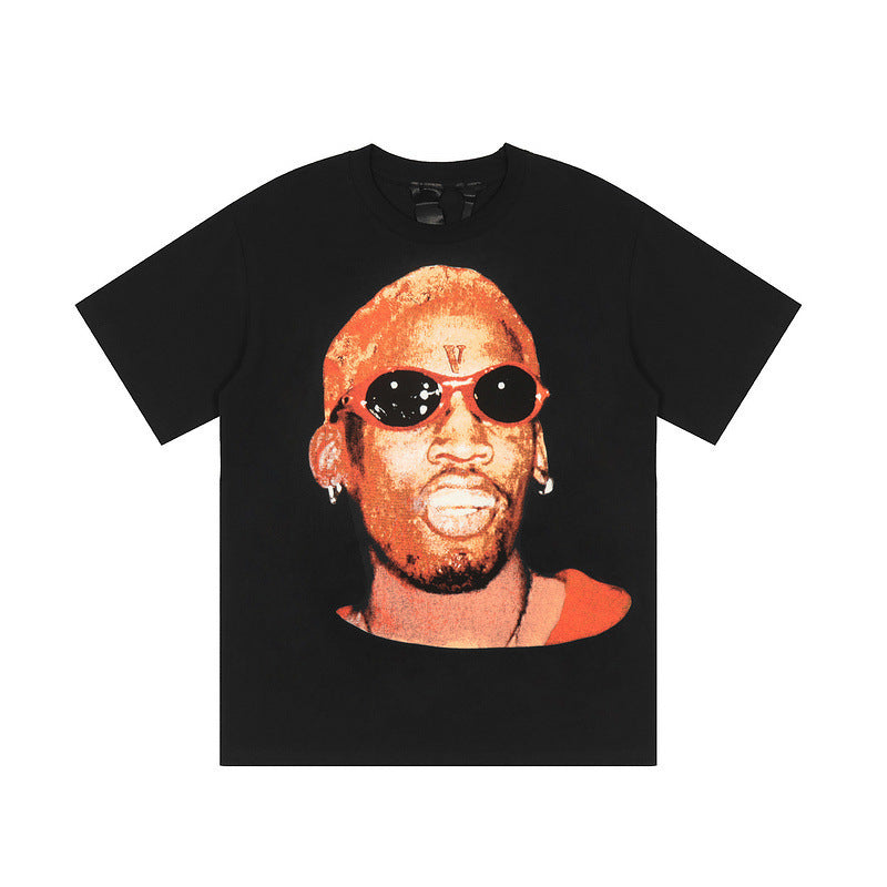 Vlone T Shirts Dennis Rodman Printed Street Fashion Short Sleeve T-shirt