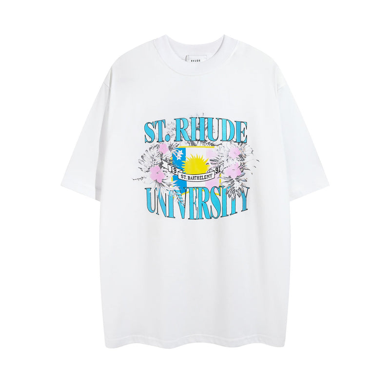 Rhude T Shirt Micro Label Flower Letter Print Pattern Short Sleeve T-Shirt