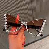 Trendy punk glasses retro pearl butterfly frame