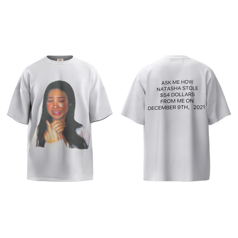 Mens Vintage T-Shirts Natasha Had a Bad Day Crying Face Girl Crybaby Print Loose