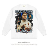 Nba Long Sleeve Shirt Washed Old Long Sleeve T-shirt High Street Pure Cotton